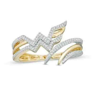 Wonder Women Ring 14k Yellow Gold Plated Simulated Round Cut Diamond Bypass Band