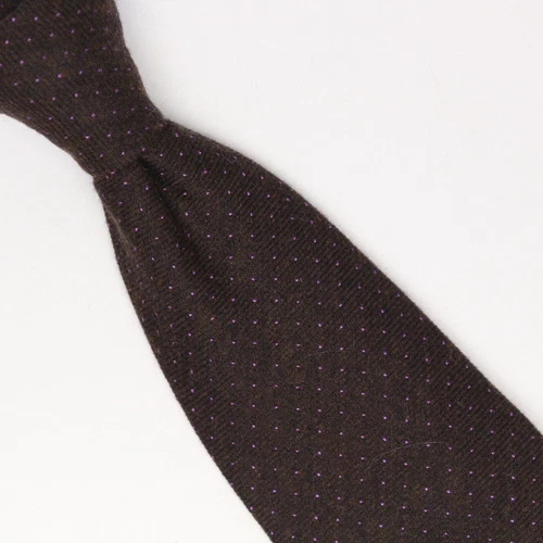 Gladson Mens Wool Silk Necktie Brown Pink Pindot Pin Dot Weave Woven Tie Soft