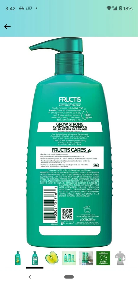 6 x Garnier Fructis Grow Strong Conditioner, 33.8 fl. oz.6 Pack - Image 3 of 4