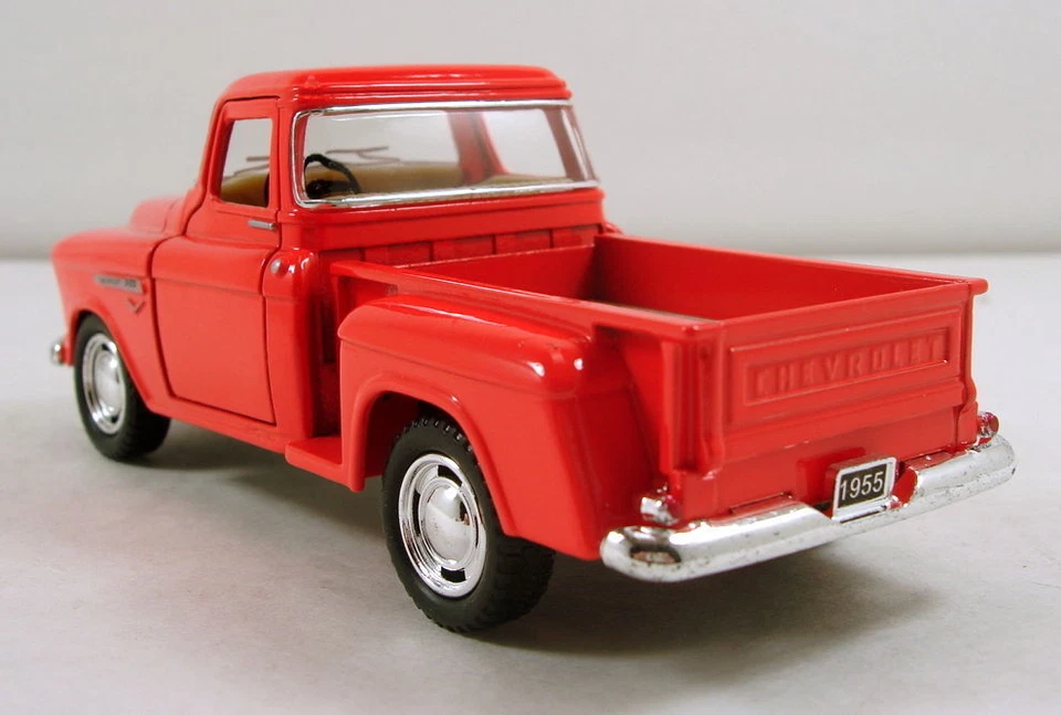 Nueva camioneta pickup Chevy Stepside 3100 1955 Kinsmart de 5" modelo fundido a presión 1:32 naranja Foto 4 de 4