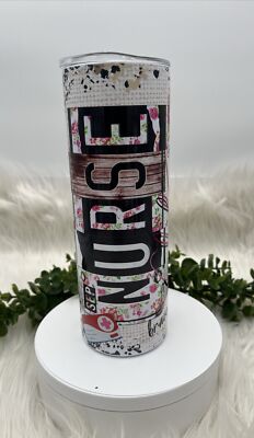 New Nurse Life Pink Stainless Steel  Skinny 20oz Tumbler Lid & Plastic Straw