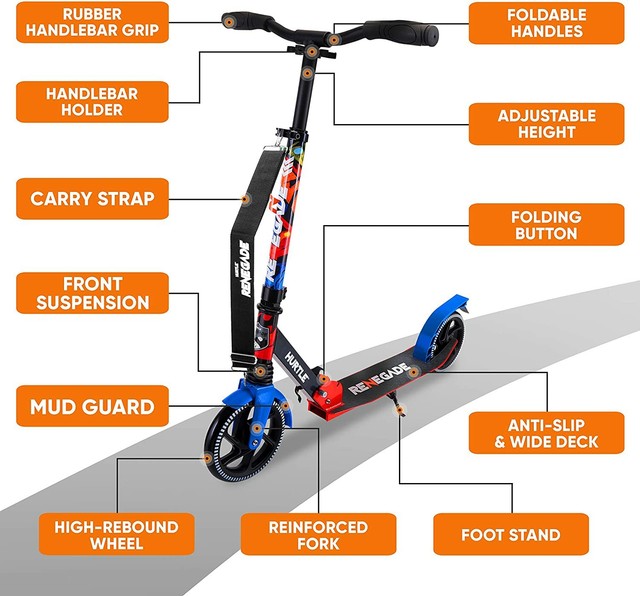 2 Wheel Scooter with Adjustable T-Bar Handlebar Kick Scooter Hurtle Scooter Scooter for Teenager Folding Adult Kick Scooter with Alloy Anti-Slip Deck