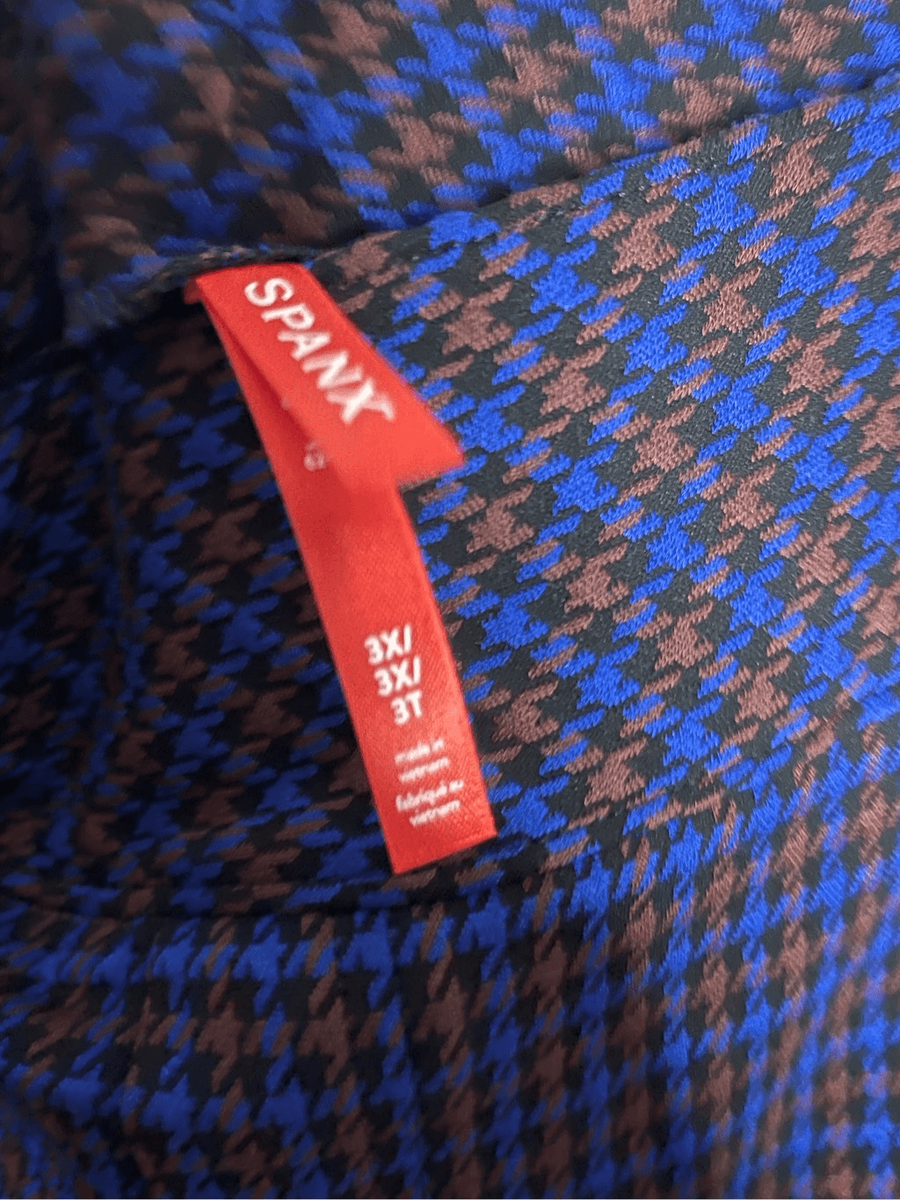 NWT SPANX Hi-Rise Flare Perfect Pant in Blue Brown Houndstooth  display picture 1
