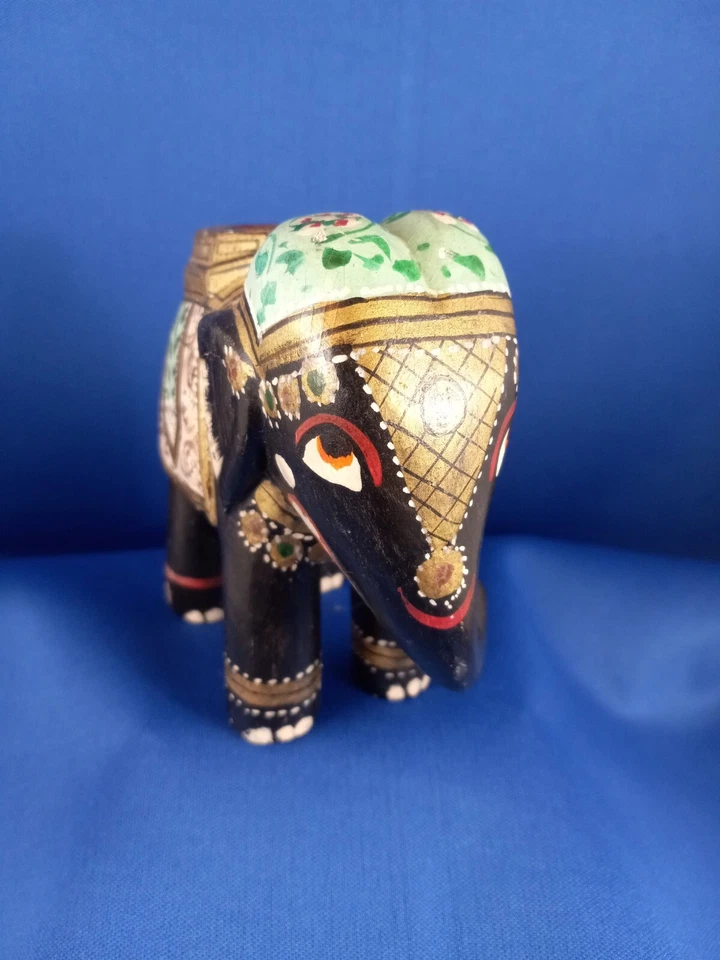 Escultura de madera pintada tallada a mano de elefante estatua decoración del hogar Foto 4 de 4