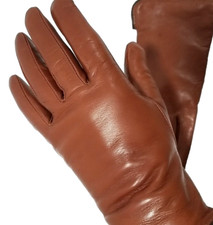 Preston  York Leather Driving Gloves Womens Small Cognac Brown Lined Smooth