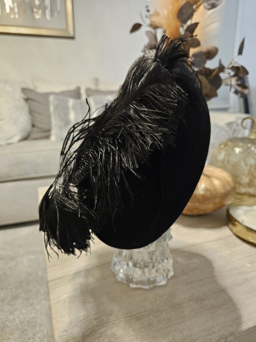 Jack Mcconnell Boutique Ladies  Black Hat W/ Rhinestones And Feathers NWT Jack McConnell Black Wool Felt Hat Rhinestones Feathers  main image 4