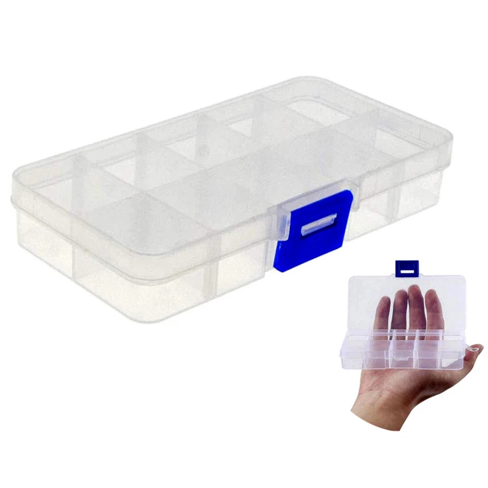 ORGANIZER BOX IN PLASTICA 10 SCOMPARTI SCATOLA CONTENITORE TRASPARENTE -10 PEZZI - Immagine 2 di 4
