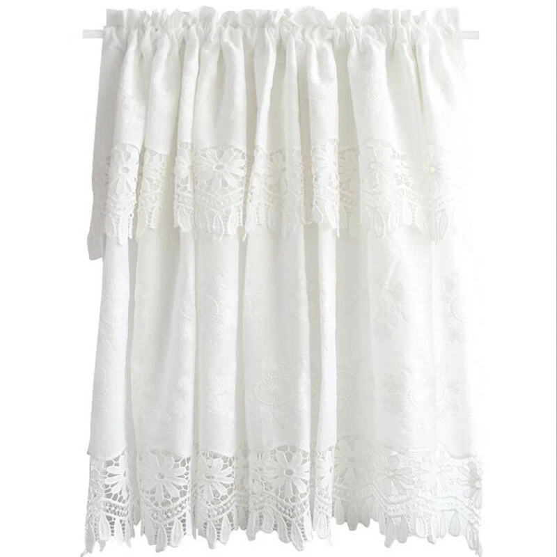 Lace Sheer Half Curtain Window Shade Curtain Valance Kitchen Cabinet Door Drape - Image 3 of 4