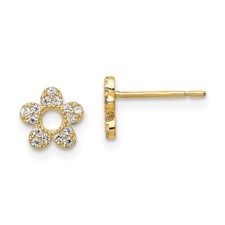 Madi K Kid's Earrings 14k Yellow Gold CZ Flower Button Post Back Closure