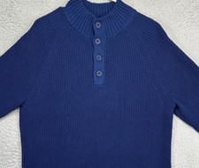 Eddie Bauer Sweater Mens Large Blue Knit Henley Pullover Sweatshirt Long Sleeve
