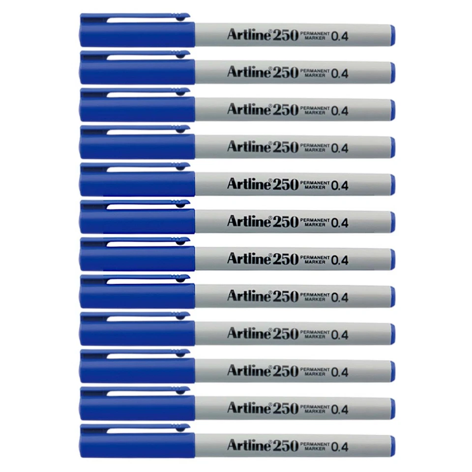12pcs Artline 250 Permanent Marker Pen 0.4mm | Black Blue Red Pens | Plastic Nib - Image 4 of 4