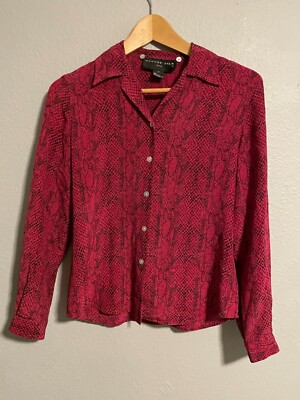 August Silk Womens Top Size 2 Petite Fuschia Snakeprint Silk Mob Wife Y2K READ
