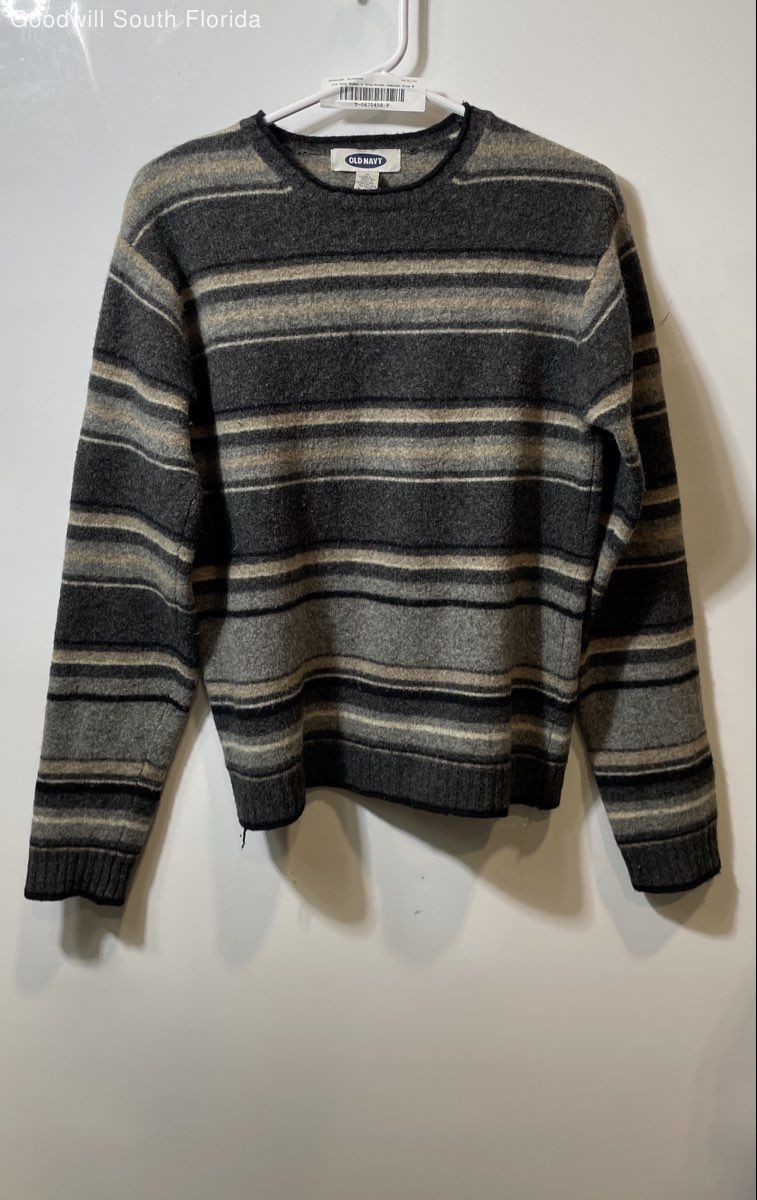 Old Navy Womens Gray Brown Striped Long Sleeve Crew Neck Pullover Sweater Size M