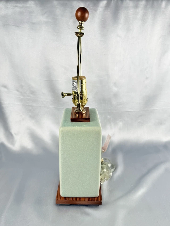 Lauren Celadon Green Ceramic Table Lamp Wood Base Crackle Glaze MCM style 17” - Image 4 of 4