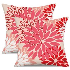 Red Pink Flower Pillow Covers 18x18 Inch Set of 2 Valentines Day Pillow Cases...