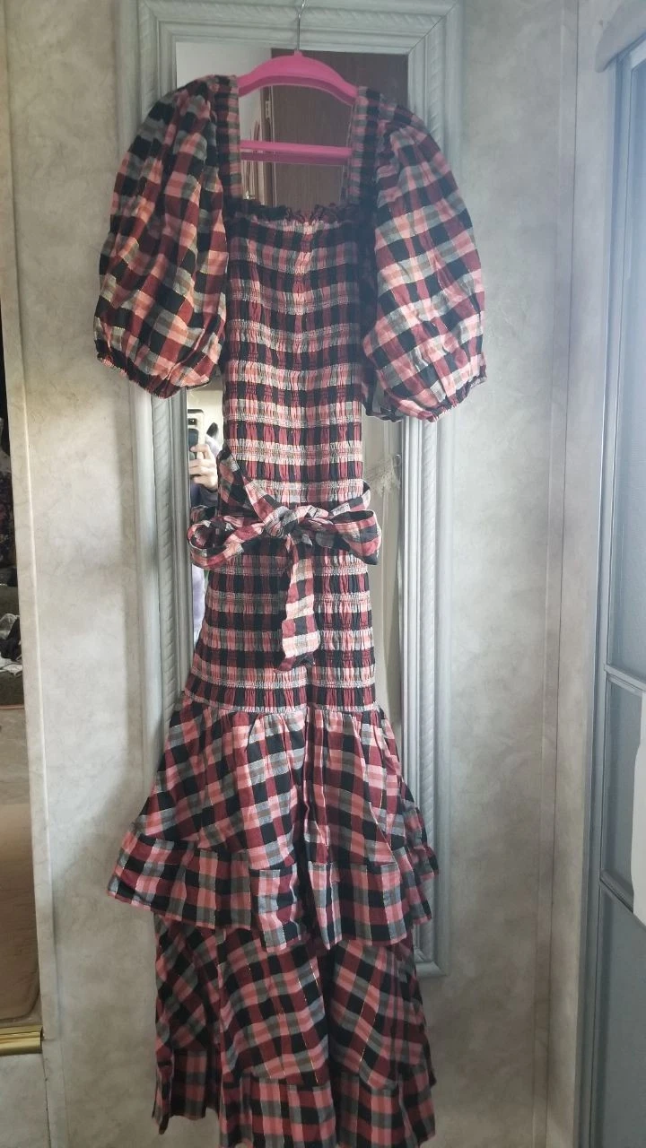 Cleobella Red/Black Plaid Metallic Tiered Maxi Dress - Size Small
Opens in a new window or tab