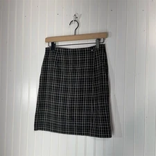 Geoffrey Beene plaid check mini skirt linen blend Y2K preppy academia 4 VTG