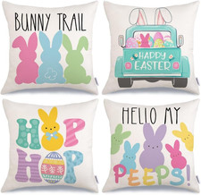 Easter Pillow Covers 18x18 Set of 4 Bunny Truck Hello Peeps Hip Hop