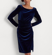 Ralph Lauren women's Puff Sleeve Navy Velvet Midi Dress - size  8 - retail $195