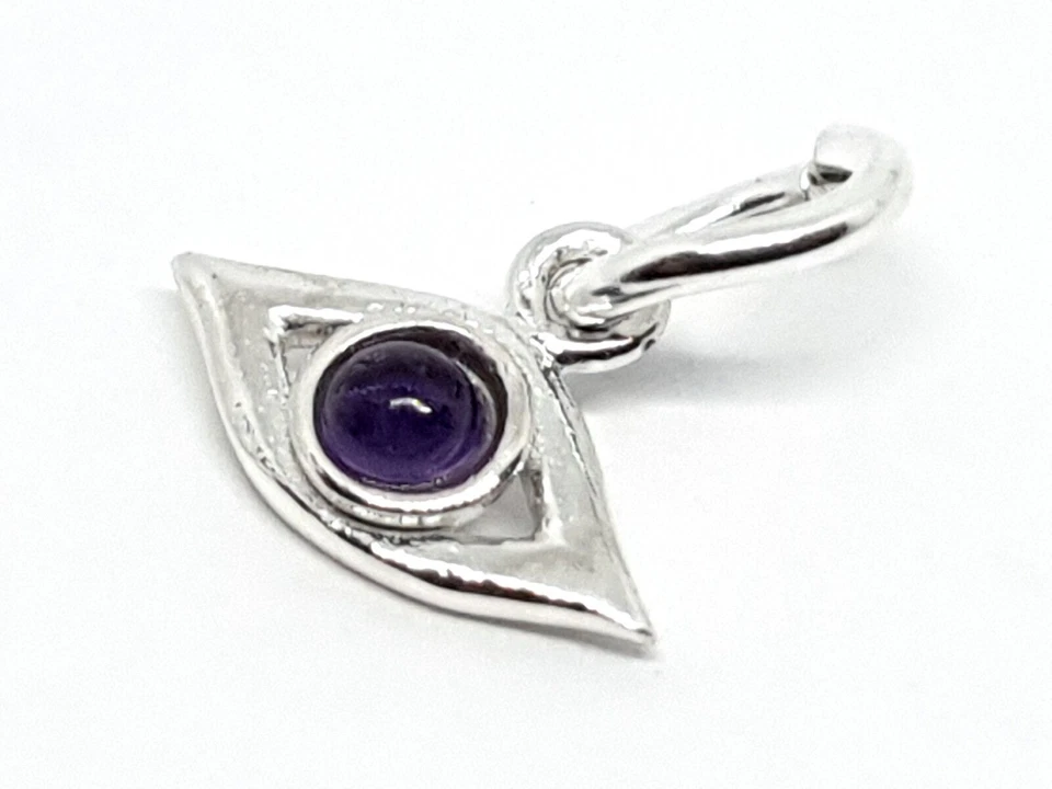 Evil Eye Amethyst Tiny Chain Charm Talisman Protection 925 Silver Devotion Stone - Imagen 4 de 4