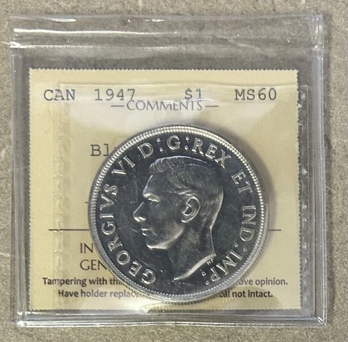 1947 Canada Silver Dollar $1 - Blunt 7; 7/7 - ICCS MS60  C2