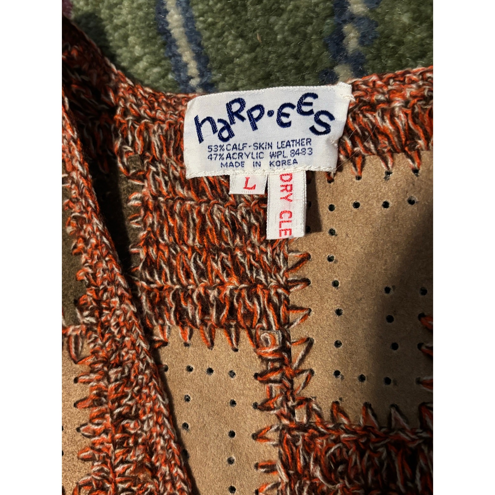 Vintage Harpees 70s leather patchwork button up v… - image 7