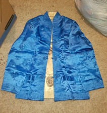 Vintage Traditional Chinese Jacket Reversible, Champagne and Blue Large 