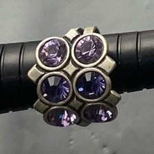 Womens Silver Tone Ring with Purple Round Gemstones Flower Design