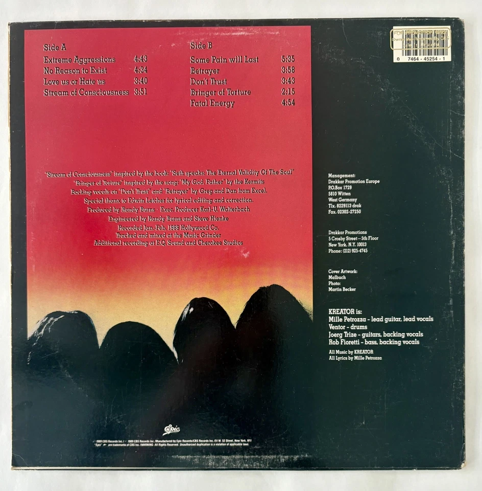 Kreator Extreme Aggression 1989 Vinyl LP EPIC Version Slayer Testament Exodus Foto 2 de 4
