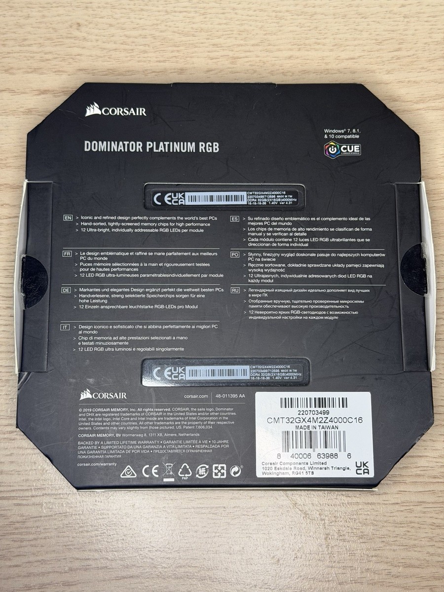 Corsair DOMINATOR PLATINUM RGB 32GB (2x16GB) DDR4 DRAM 4000MHz C16
