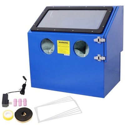 110L Bench Top Sandblasting Cabinet, Blue Steel, LED Light & Gloves