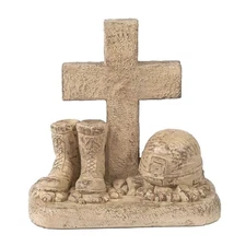 Soldier Boots/Helmet at Cross Concrete Garden Statue