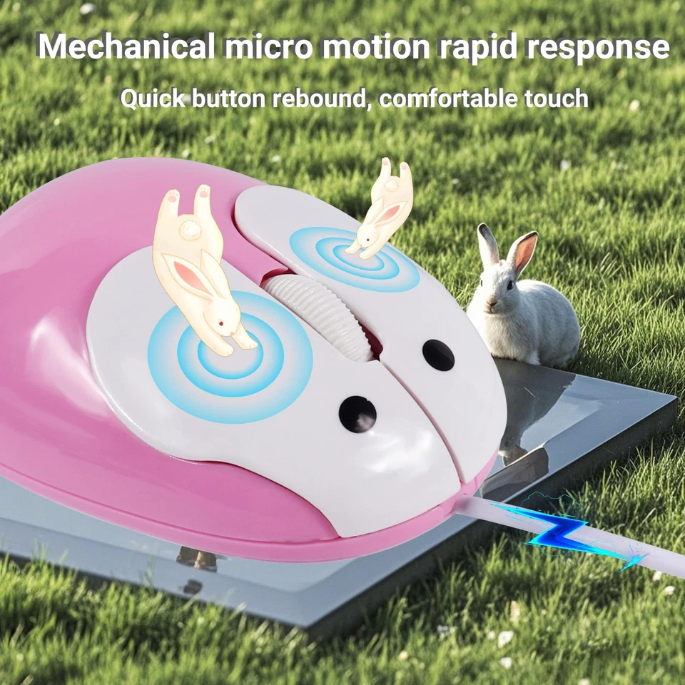 Cute Rabbit Shape USB Wired Mouse, 1200DPI, 3 Buttons, 3.6 ft Cord (Pink) - Image 2 of 4