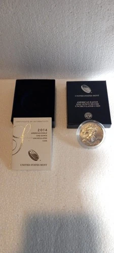 2014 W American Silver Eagle Dollar Coin Uncirculated Burnished with OGP/COA