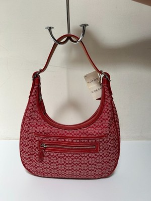Vintage Y2K Coach Red Hobo Signature Canvas Leather Shoulder