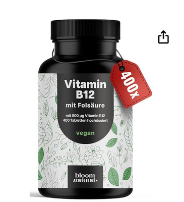 Vitamin B12 Hochdosiert - 400 Tabletten - B12 500µg + Folsäure 200µg