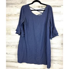 Naif Womens Medium Lightweight Chambray Denim Bell Sleeve Mini Dress 