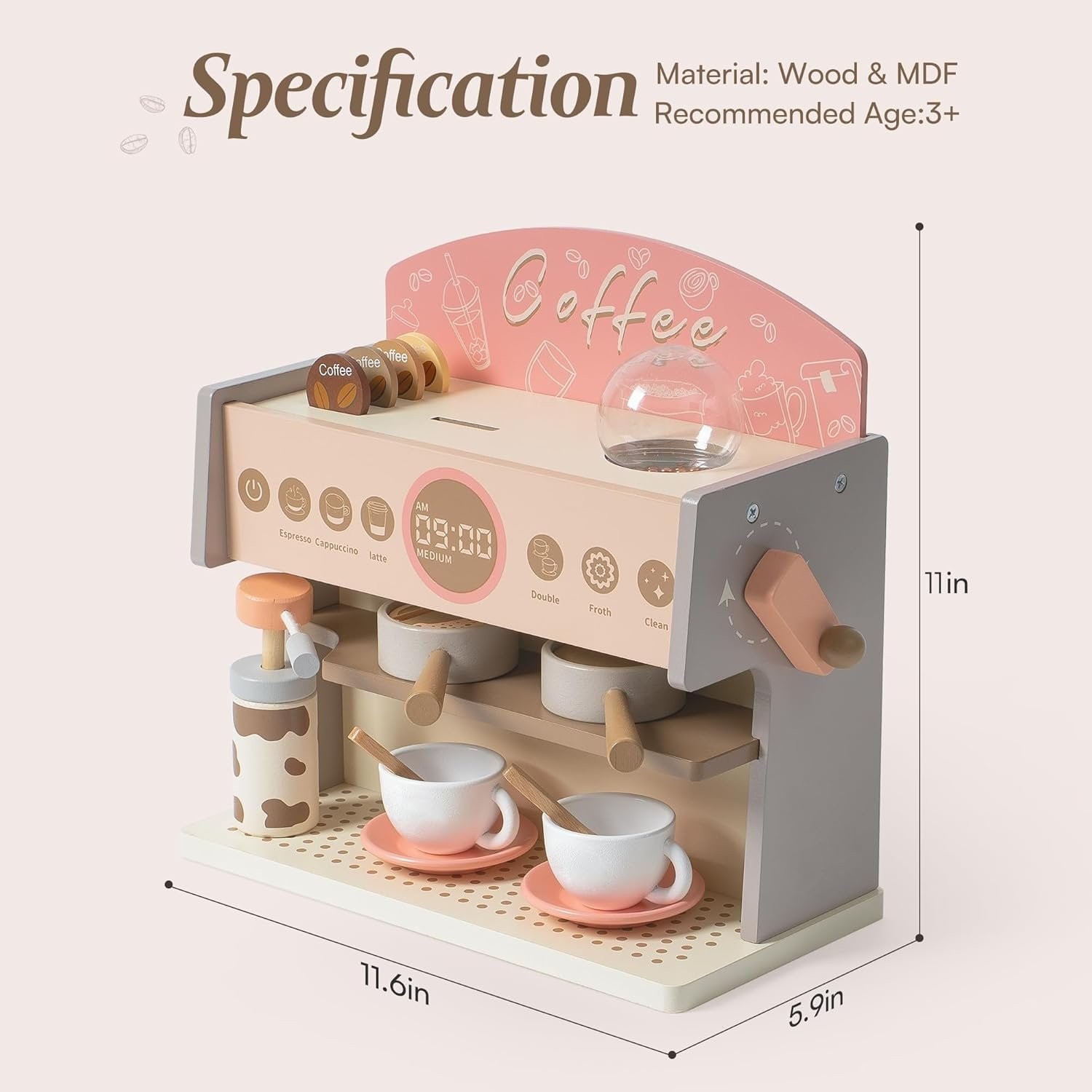 Kids Wooden Coffee Maker Play Set