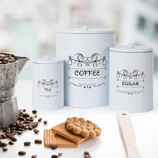 3-Piece Kitchen Canister Set Rustic Farmhouse Coffee Tea Sugar Storage Container