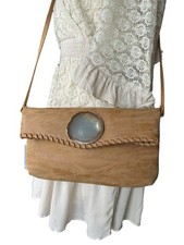 Wimberly Tan Suede Shoulder Bag Clutch Crossbody Gorgeous Stone Braided Unique