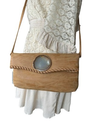 Wimberly Tan Suede Shoulder Bag Clutch Crossbody Gorgeous Stone Braided Unique