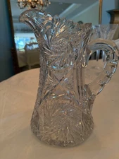 Antique American Brilliant Period ABP Cut Crystal Glass Pitcher 1876-1914