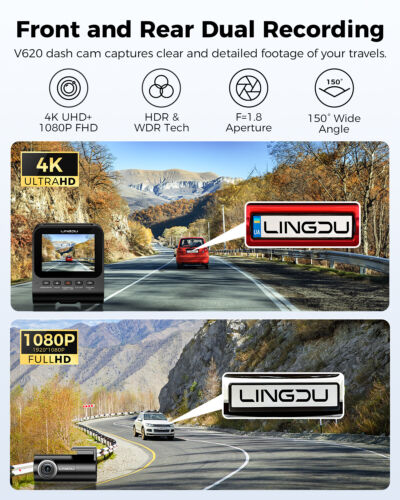 V620 4K+1080P Dual Dash Cam ADAS WiFi 6 GPS Cars Recorder Parking Mode Free 64GB - Picture 2 of 11