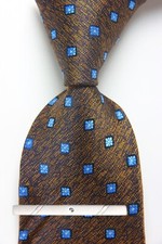 New Classic Polka Dot Brown Blue JACQUARD WOVEN 100 Silk Men's Necktie Tie