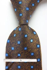 New Classic Polka Dot Brown Blue JACQUARD WOVEN 100% Silk Men's Necktie Tie