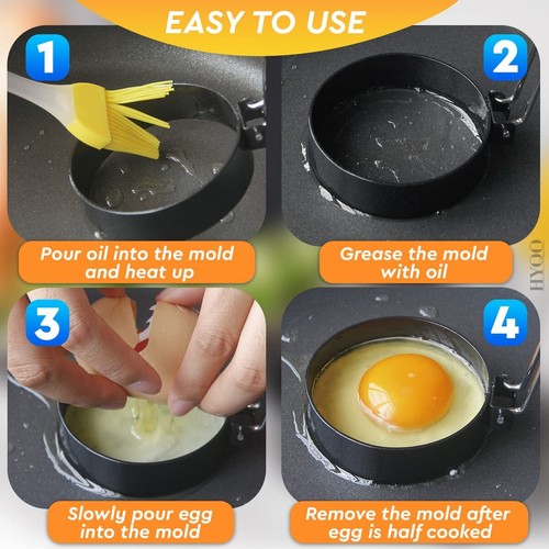 4 Pack Egg Ring Stainless Steel Round Egg Cooking Rings Nonstick Frying Egg Make - Picture 4 of 9