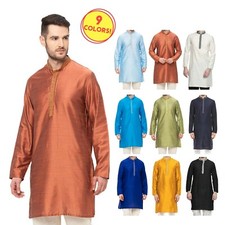 In-Sattva Men's Indian Embroidered Banded Collar and Placket Kurta Tunic