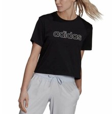 Adidas Women  s Primegreen Aeroready Logo Crop T-Shirt, Black/White, X-Large