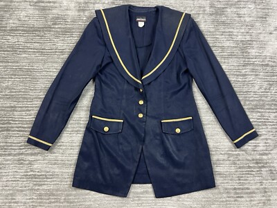 Vintage John Roberts Blazer Womens 7/8 Blue Button Front Rayon Blend Made in USA