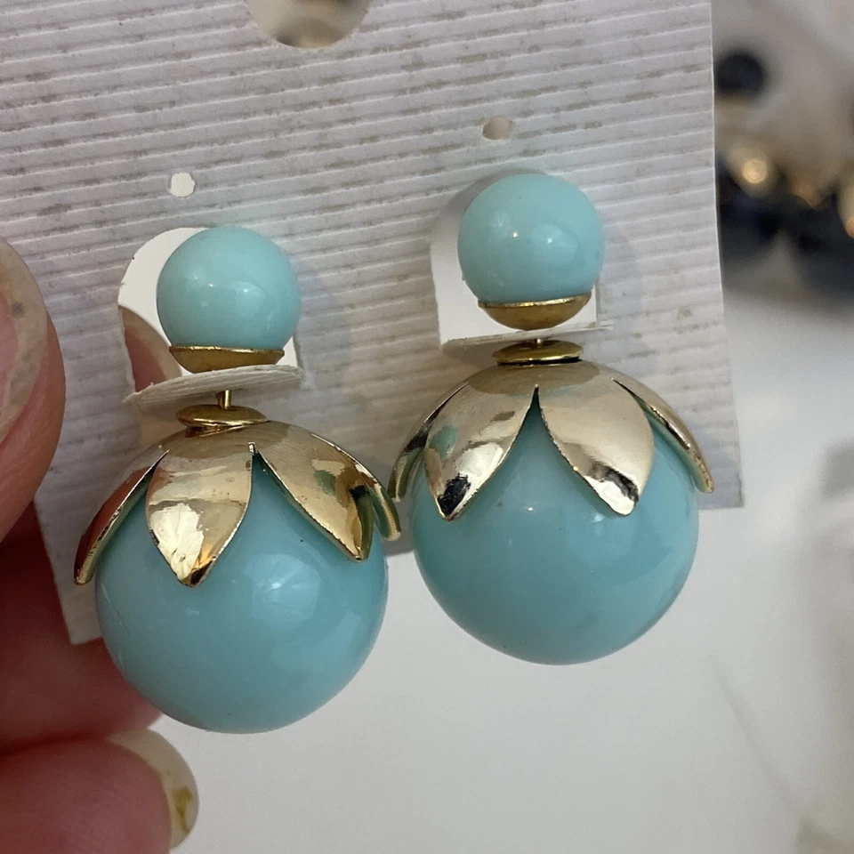 lote de 8 pendientes de moda con diseño de frutas adornadas hoja de loto dorado Foto 3 de 4